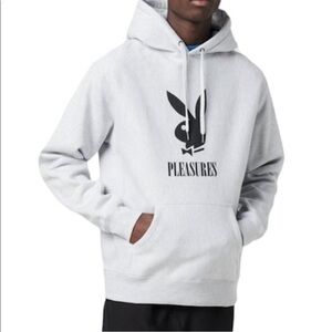 PLAYBOY PLEASURES Grey Play Bunny Logo Hoodie Sweatshirt
